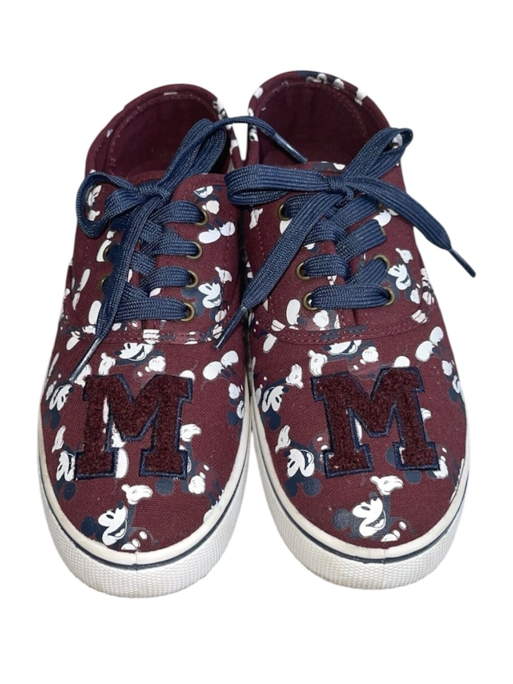 Disney Mickey Mouse Monogram Casual Sneakers Mens Size 8 Canvas Shoes Burgundy